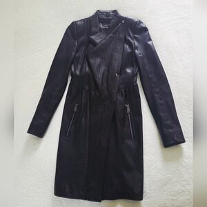 Black Leather Women's Trench Coat